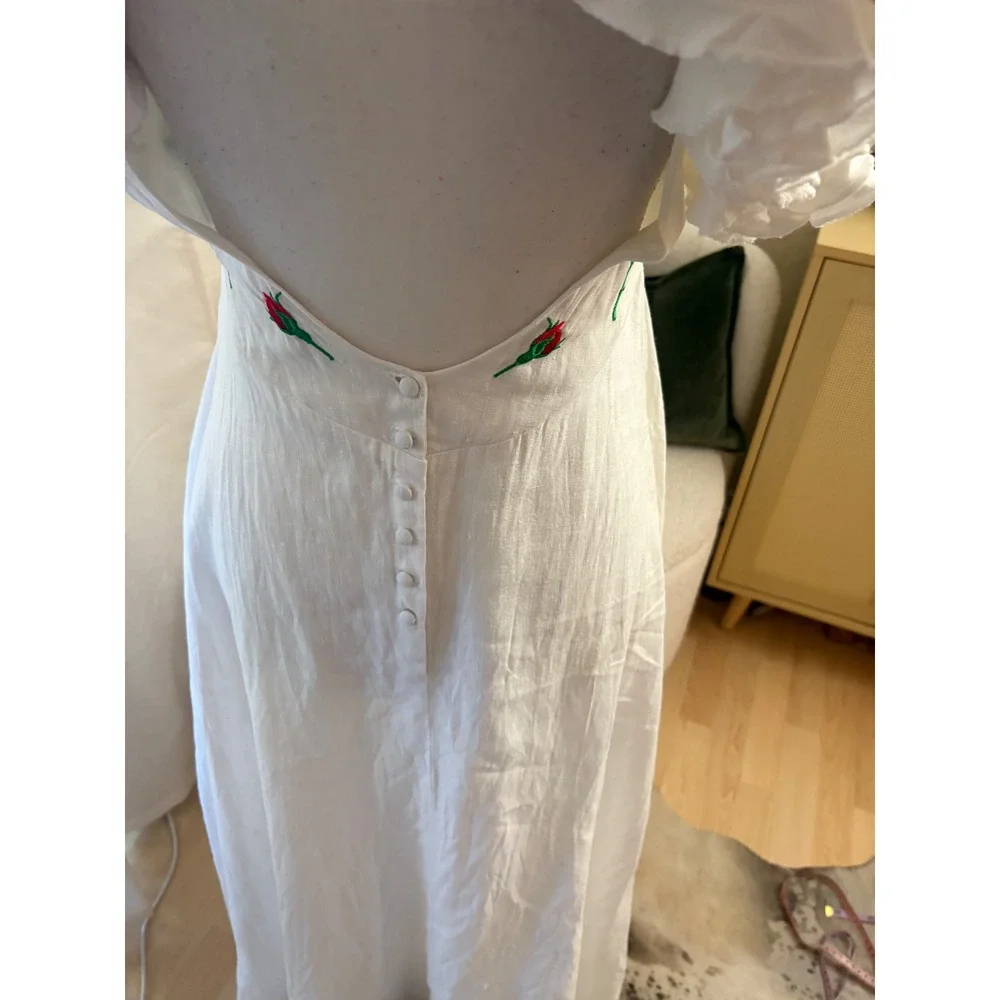 FANM MON‎ White Demre Maxi Dress embroidered roses Size Small